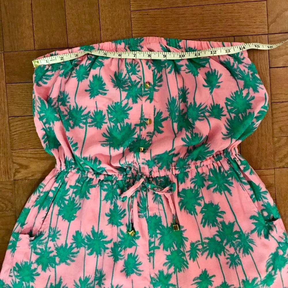 Strapless pink romper with palm tree print - Picture 6 of 7